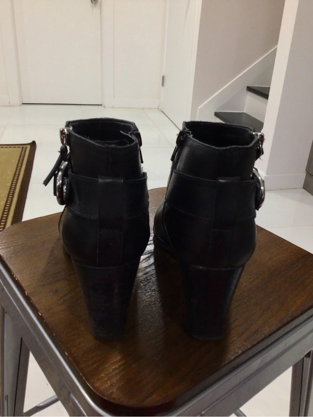 Marc Fisher Black Pointed Leather Ankle Booties with Buckle